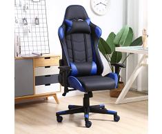VS Venta-stock Sillón de Oficina Gaming Racer Profesional Azul, Silla con Reposacabeza Apoyo y Cojín Lumbar (Piel sintética, inclinación y Altura Regulable, reposabrazos Ajustables, reclinable 180º)