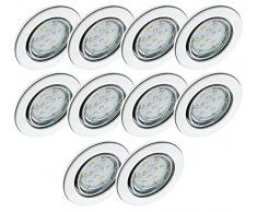 Trango Juego de 10 Luz empotrada LED cromo redondo TG6729-108GU5SD con bombillas LED regulables de 3 pasos 3000K blanco cálido, luces empotradas, focos de techo, focos empotrados, luz de techo