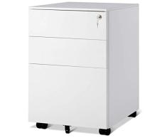 COSTWAY Mueble Archivador de Metálico con Cerradura Cajonera con 3 Cajones y Rueda Armario Móvil para Oficina Hogar (Blanco)