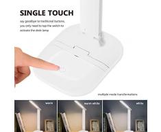Lámpara Escritorio LED, Lámparas de Mesa USB Recargable Regulable, 2000mAh Plegable Luz Lámpara Escritorio (3 Modos, Función de Memoria, Control Táctil) para dormitorio, oficina, Cuidado de ojos
