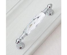 MOODSCUS 3.75 '' 5.00 '' Manijas de cajones de tocador de vidrio/Perilla de tiradores transparentes Metal cromado/Plateado Cristal moderno Armario de armario Manija Tiradores,5.00''HoletoHole