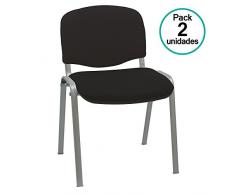 Centrosilla - Silla confidente ISO clásica para Oficina apilable Polipropileno Negro para Salas Espera, Multiusos, confidente Patas Acero Gris (Pack 2 Unidades)