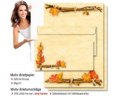 Juego de papel de carta y sobres con diseño de hojas de otoño (20 unidades: 10 hojas y 10 sobres tipo DL sin ventana)