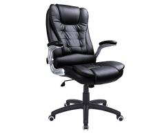 SONGMICS Silla de oficina con respaldo alto, Reposacabezas y cojín engrosados, Apoyabrazos abatibles, Silla ejecutiva ergonómica, Negro OBG51B