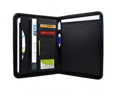 TRIXES - Carpeta Organizadora de archivos - Almacenamiento de archivos - Carpeta para conferencia A4 - Perfecta para escritorios de oficinas - Carpeta de documentos A4 - Carpeta a Cremallera - Efecto de piel - Color negro