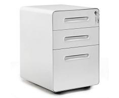 COSTWAY Cajonera con Ruedas de Metal Gabinete con Cerradura y 3 Cajones Armario Archivador para Hogar Oficina (Blanco)