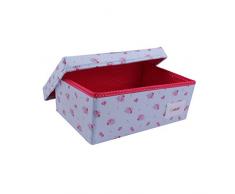 Minene 21112, Caja de Almacenamiento de Tela, Plegable, Azul con Flores Rojas, 13 x 21 x 12 cm