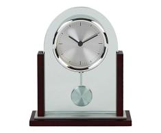 Wm. Widdop - Reloj de mesa de escritorio de cristal transparente con acabado de madera de caoba