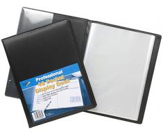 Tiger - Carpeta clasificadora con fundas de plástico, cubierta rígida de cuero acolchado, tamaño A4, 40 fundas, color negro