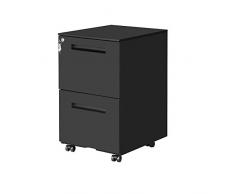 OFITURIA ® Archivador Metálico Negro con Cerradura para Oficina, Cajonera con Ruedas, 2 Cajones, Viene Montado 52x39x60 cm