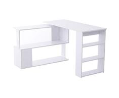 HOMCOM Mesa de Ordenador PC Escritorio de Oficina Mesa Esquinera Giratorio 360° Múltiformas para Hogar Escuela y Oficina 5 Estantes Librería Blanco
