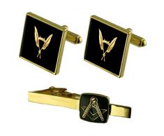 Secretario Gemelos de oro Masónica Box Set Clip de corbata