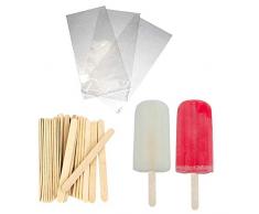 Dos ejes S.N.C. Juego de 1000 tacos de madera para hielo, punta redondeada + 1000 bolsas porta hielos