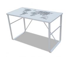 UnfadeMemory Mesa de Escritorio Moderno con Superficie de Vidrio Templado,Mesa de Oficina,Mesa de Ordenador,Decoración de Estudio Dormitorio o Oficina,120x60x75cm (Diseño Gran Mapa Impreso)