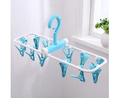 Chuan Rong Colgador Multiusos,Gancho Plegable,Porta-Clips portátil de Viaje,Gancho Multiusos, 1, 12 Clip Azul