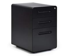 COSTWAY Cajonera con Ruedas de Metal Gabinete con Cerradura y 3 Cajones Armario Archivador para Hogar Oficina (Negro)