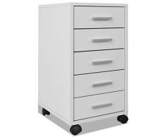 vidaXL Cajonera de Oficina con Ruedas 5 cajones Blanca