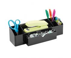 InterDesign Drawers Portalápices | Accesorio de oficina con 5 compartimentos y 1 cajón | Organizador de escritorio para material de oficina y baño| Plástico negro