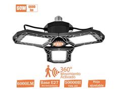 Lámpara Garaje Inductivo LED E27 Bawoo 60W Radar Lámpara Oficina Taller Iluminación LED Sótano Lámpara Techo Luz Almacén Bombillas E27 Ultra Brillante 6000LM 6000K Ajustable 270°Tienda Lámpara Bodega