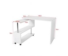 lyrlody Escritorio de Computadora de Esquina en Forma de L, Mesa de Ordenador Esquinera Giratorio 360 Grados con Ruedas Escritorios De Despacho Mesa de Estudio con Estantes, 100 x 48 x 75cm (Blanco)