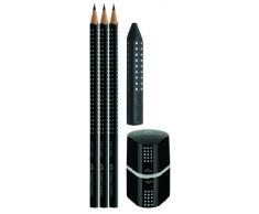 Faber-Castell 217093 Grip 2001 - Set de escritura con 3 lápices, un sacapuntas y una goma, color negro