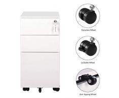 DEVAISE - Archivador de metal fino con 3 cajones para archivador de tamaño A4, diseño con cerradura y antiinclinación, totalmente montado, excepto ruedas (blanco) Pedestal blanco