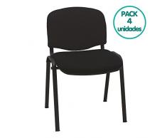 Centrosilla Silla confidente ISO apilables con Acolchado Especial Ideal para Salas reuniones, conferencias tapizadas (Pack 4 Unidades) (Negro)