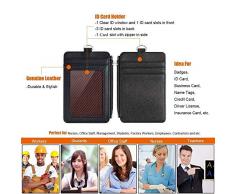 1 soporte para tarjetas de identificación con cordón y 2 lados verticales de piel sintética, soporte para tarjetas de crédito con cremallera y 1 mosquetón retráctil para oficinas/escuela