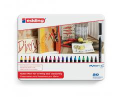Edding 1300 - Estuche de metal con 20 rotuladores, multicolor