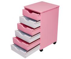Infantastic Cómoda para niños con cajones | cajonera con ruedas | 6 cajones de plástico, rosa-blanco