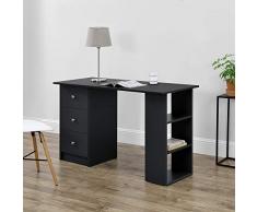 [en.casa] Mesa Escritorio Escritorio de Ordenador 120 x 49 x 72 cm 3 Compartimientos y 3 Cajones Mesa de Oficina Negro