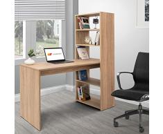 COMIFORT Escritorio con Estantería - Mesa de Estudio con Librería de Estructura Firme, Moderna y Minimalista con 4 Baldas Espaciosas y de Gran Capacidad, Color Sonoma