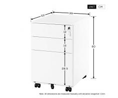 3 cajones 5 Ruedas móvil archivador Armario archivador Pedestal con Cerradura de Almacenamiento para A4 Metal sólido Pedestal con Llaves
