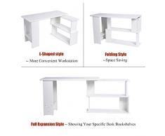 Zerone Mesa Escritorio Extensible, L Escritorio de la Esquina Plegable de la Computadora Mesa de PC Portátil para Hogar o Oficina 124 x 48 x 74cm (Blanco)