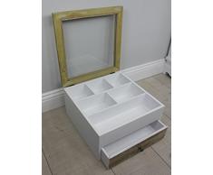 Cajón con separador de cubiertos (tapa de cristal, cajón de madera), color blanco/marrón