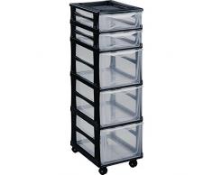 Hega Multi-Combi Cajonera con Ruedas, Negro, 35.5 x 26.5 x 82 cm, 5 Unidades
