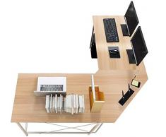 sogesfurniture Escritorio de Computadora en Forma de L, 150cm + 150cm Mesa de Ordenador Mesa de Estudio Estación de Trabajo, Mesa Esquinera para Casa, Oficina, Arce Blanco LD-Z01MO-BH