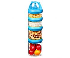 Tritan Recipientes Comida, Hermeticos contenedor alimentos, Cerradura de la torcedura 4 piezas Apilable, 100% sin bpa, Prueba de fugas, Caja Fuerte para microondas, Congelador, Lavavajillas, 0.91 L