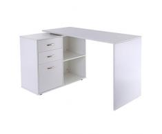 HomCom Mesa de Ordenador Escritorio Mesa Esquinera Oficina 2 Formas con 2 Estantes 3 Cajones Mesa de Despacho Escuela Estudio Madera Blanco