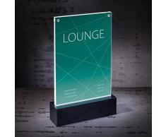 SIGEL TA422 Soporte de sobremesa con LED para A5, presentación a dos caras, con iluminación, transparente/negro, Acrílico