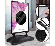 Soporte para póster tamaño A1 con ruedas, marco de aluminio, impermeable, doble cara, base resistente, negro - Caballete publicitario - Sign Stand, expositor póster