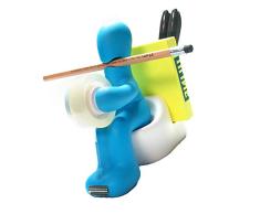 Ogquaton Funny Man on Toliet Station despachador de cinta adhesiva para oficina, soporte para notas, organizador de clips, azul creativo y útil