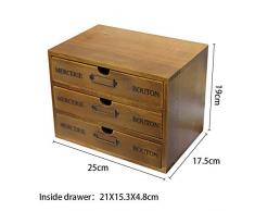 Cajones de Almacenamiento de Madera Retro, Aesy Gabinete de Escritorio para la Joyería Organización Cosmética 1/2 / 3-Capa Cajones (3 Cajónes, Marrón)