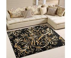 Yibaihe Alfombra de Suelo Antideslizante con Estampado Floral, Color Negro y Dorado, 160 x 122 cm, Ligera y antiestática, Resistente al Agua, 100% poliéster, 160 x 122 cm (5'3" x 4')