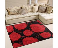 Alfombra Yibaihe con estampado de rosas rojas, tamaño grande, ligera, antideslizante, antiestática, repelente al agua, alfombra para salón, dormitorio, hogar, terraza, patio, 160 x 122 cm, 100% poliéster, multicolor, 203 x 147 cm (6'8" x 4'10")