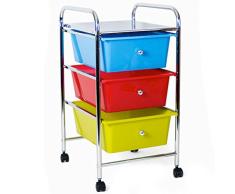 Bakaji carro esteticista de acero cromado cajonera 3 cajones extraíbles colores con 4 ruedas + Estante Superior carro carro con cajones uso Oficina Casa Muebles Baño Silver 33 x 39