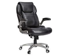 AmazonCommercial Silla ejecutiva ergonómica, con respaldo alto, de cuero, con reposabrazos levadizos y soporte lumbar, negro