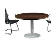 Euromof Mesa de Reuniones, Redonda, Blanca. 120Ø. con Base Cilíndrica de Metal Gris.