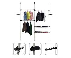 Todeco - Organizador de Armario Telescópico, Estante Telescópico de Prendas - Material: Tubos de hierro - Carga máxima: 90 kg - 320 x 200 cm, Blanco