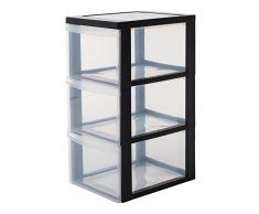 Iris Ohyama, Torre de almacenamiento, 3 cajones de 15 L, con ruedas, asas ergonómicas, oficina, baño, sala de estar - Design Chest DC-303 - Negro